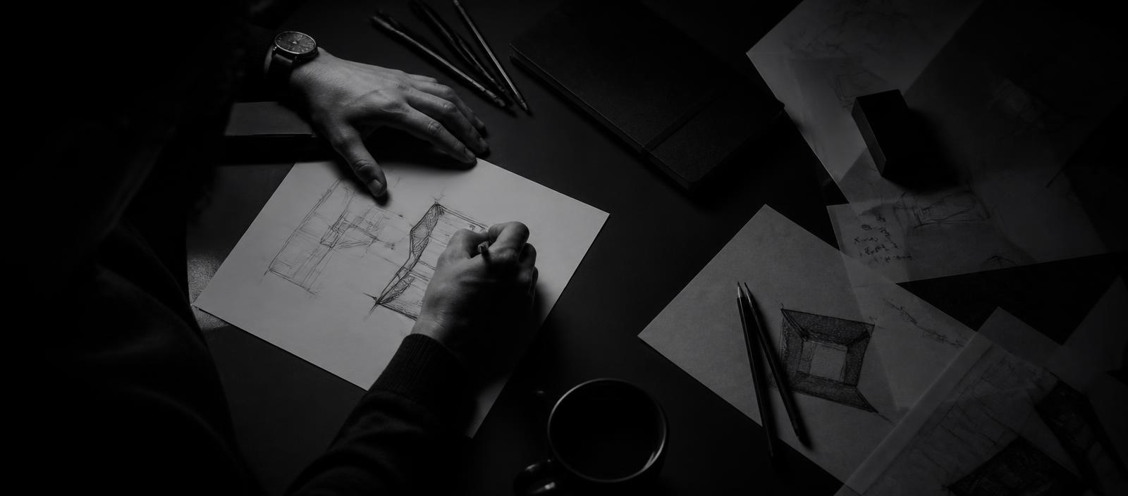 Designer working through concepts at a desk